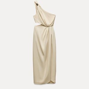 Zara linen and viscose one shoulder cut out dress